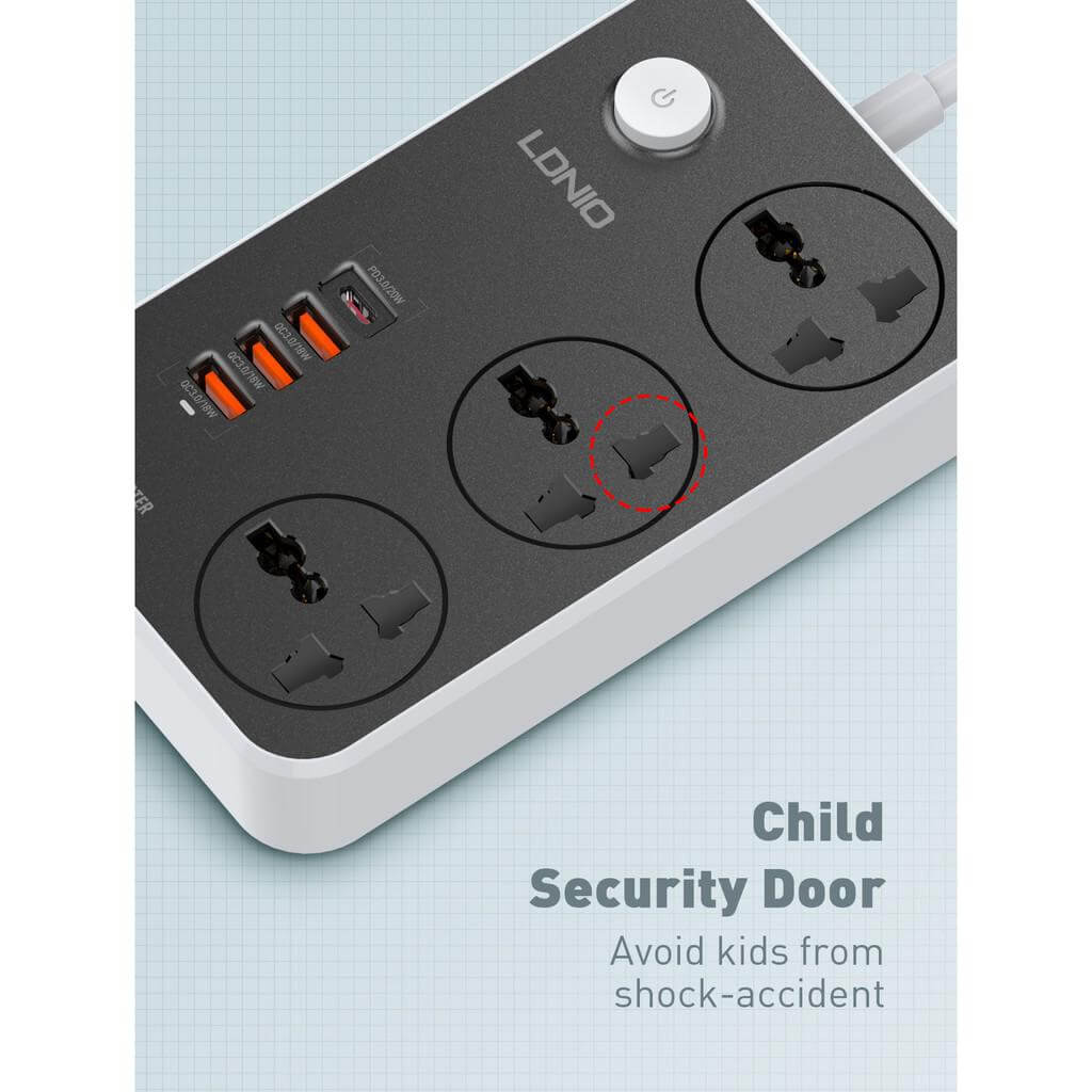 LDNIO SC3412 38W PD20W Power Strip with 3 Outlets & 3 USB QC 3.0 Ports Description: