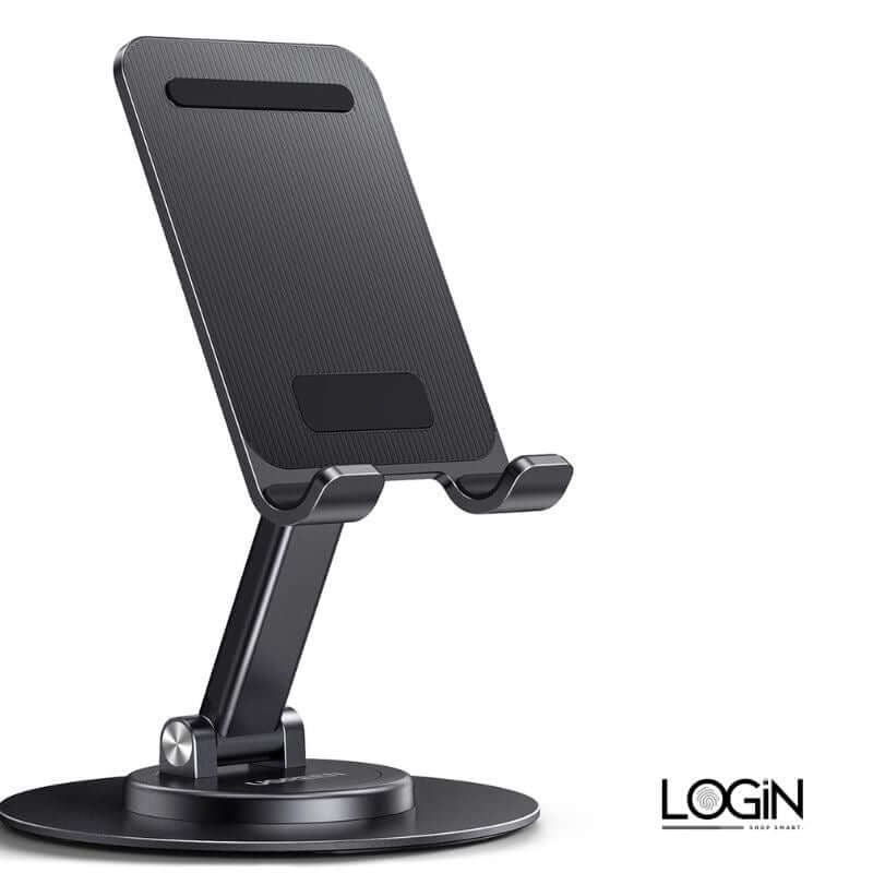 360° rotating folding phone holder with sleek design for hands-free use and adjustable angles.