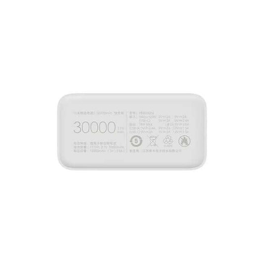 Xiaomi Power Bank 3 30000mAh portable charger specifications and details on white background.