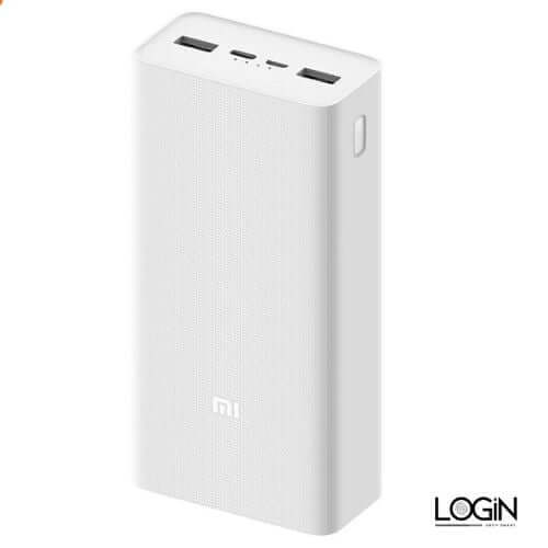 Xiaomi Power Bank 3 with 30000mAh capacity, dual USB-A, USB Type-C, and fast charging features in a sleek white design.