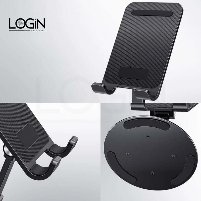 360° rotating and folding phone holder with sleek design and adjustable angles for hands-free use.