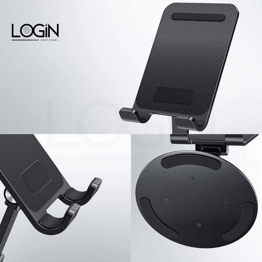 360° rotating and folding phone holder with sleek design and adjustable angles for hands-free use.