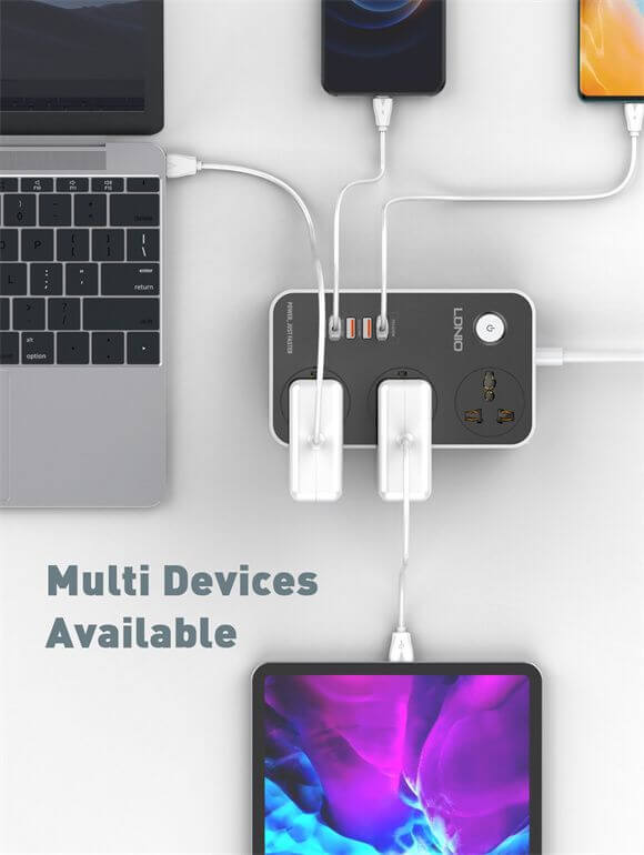 LDNIO SC3412 38W PD20W Power Strip with 3 Outlets & 3 USB QC 3.0 Ports Description: